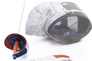 Fencing foil, mask, and glove